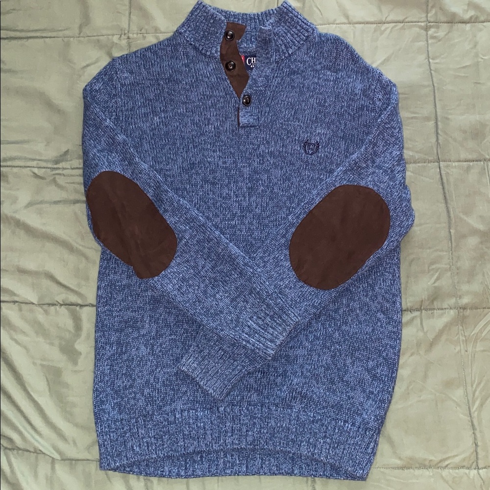Chaps Blue Knit Sweater with Brown Accents